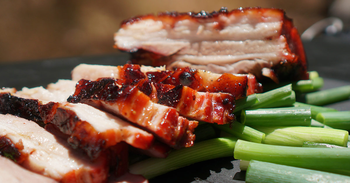 Chinese Roasted Red Pork Belly with Spring Onions Snowys Blog