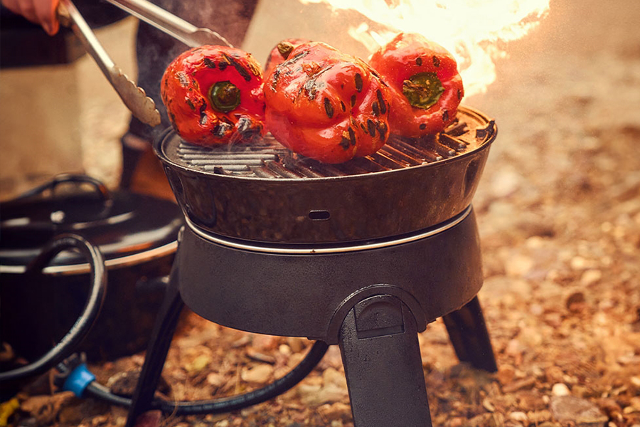 Capsicums grilling on a Dometic Cadac Safari Chef 30. 