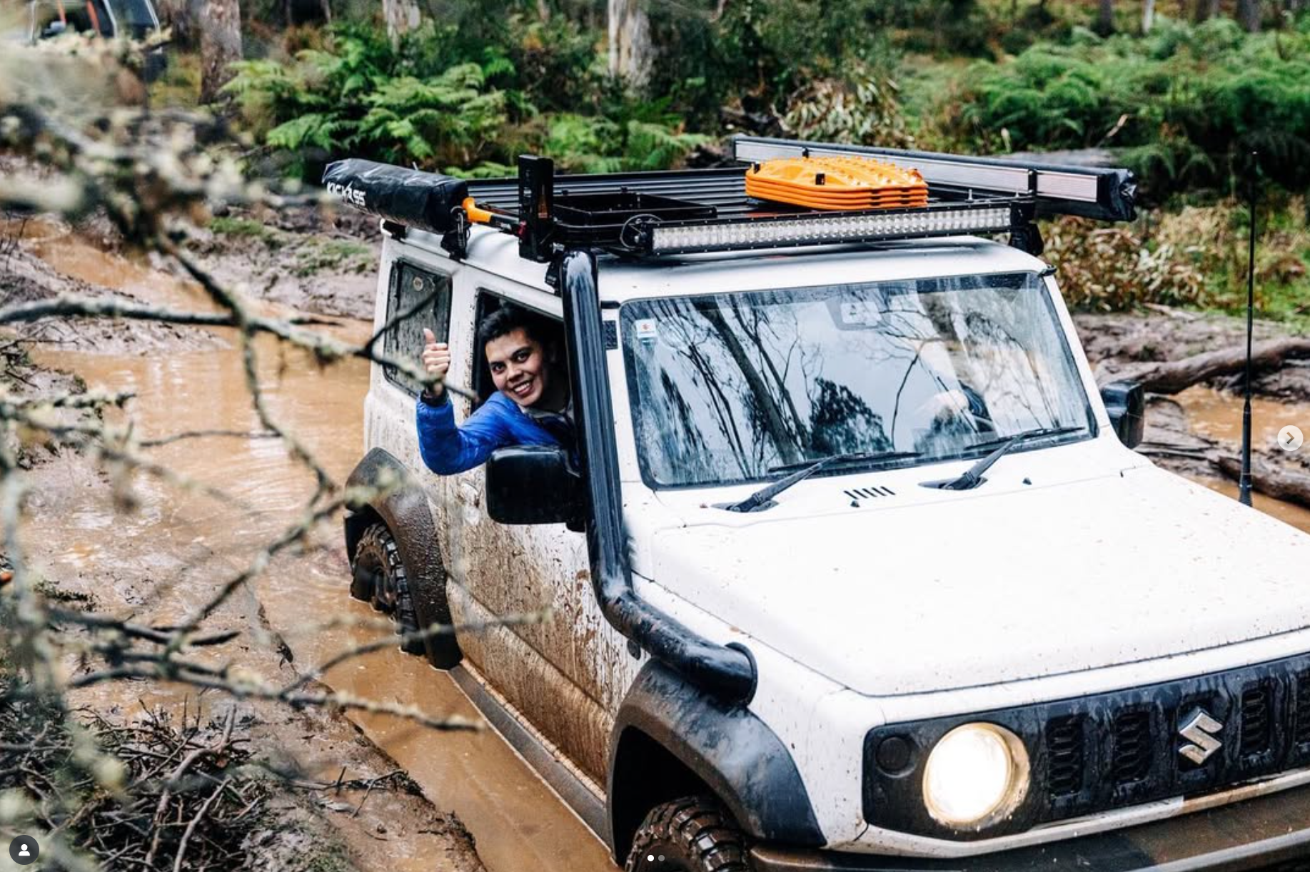 Snowys unplugged: our gear gurus go off-grid, and off-script! James pushing his Jimny to the limits in a deep mud hole