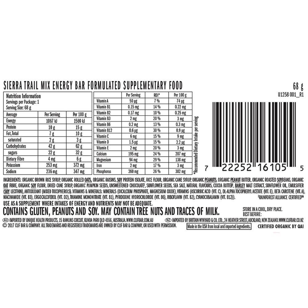 Clif Bar Sierra Trail Mix Energy Bar Snowys Outdoors
