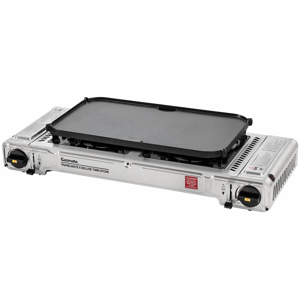 Gasmate Travelmate II Deluxe Twin Stove with Hotplate SS Snowys